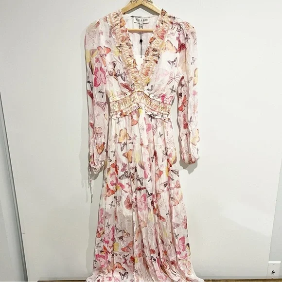 NWT Hale Bob Bluebell Maxi Dress Ivory Butterfly - Picture 3 of 10